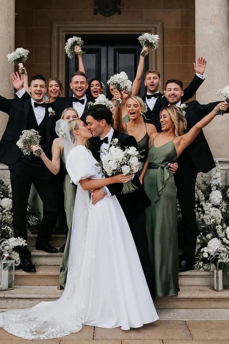 V-Neck Spaghetti Straps Empire Long Bridesmaid Dress