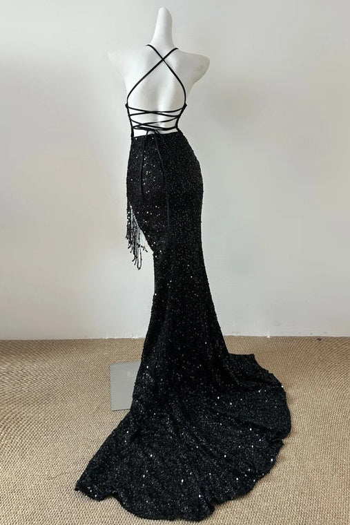 V-Neck Spaghetti Straps Fully Sequins Mermaid Party Prom Dress