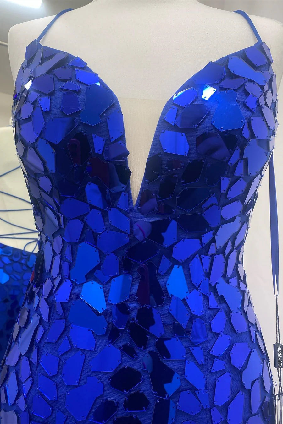 V-Neck Spaghetti Straps Mermaid Beaded Party Prom Dress