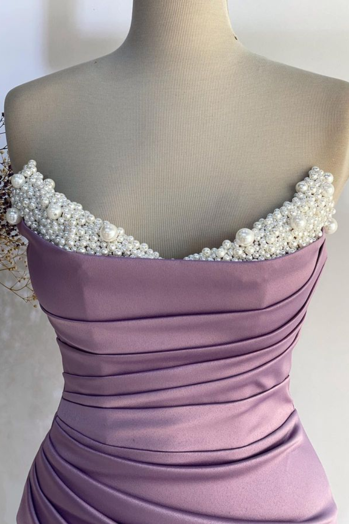 V-Neck Strapless Empire Draped With Side Slit Long Prom Dress