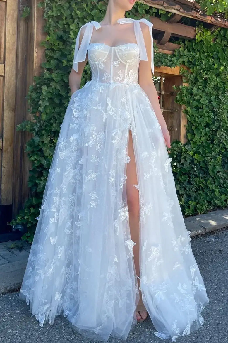 White Tulle A-Line Sweetheart Straps Butterfly Prom Dress – Movousdress White Tulle A-Line Sweetheart Straps Butterfly Prom Dress – Movousdress