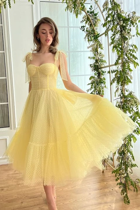 Yellow Tulle A-Line Sweetheart Sleeveless Elegant Party Prom Dress Movousdress Yellow Tulle A-Line Sweetheart Sleeveless Elegant Party Prom Dress Movousdress