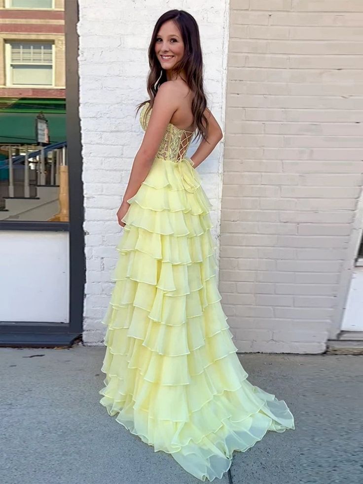 Casual Satin A-Line Sweetheart Strapless Tiered Long Prom Dress