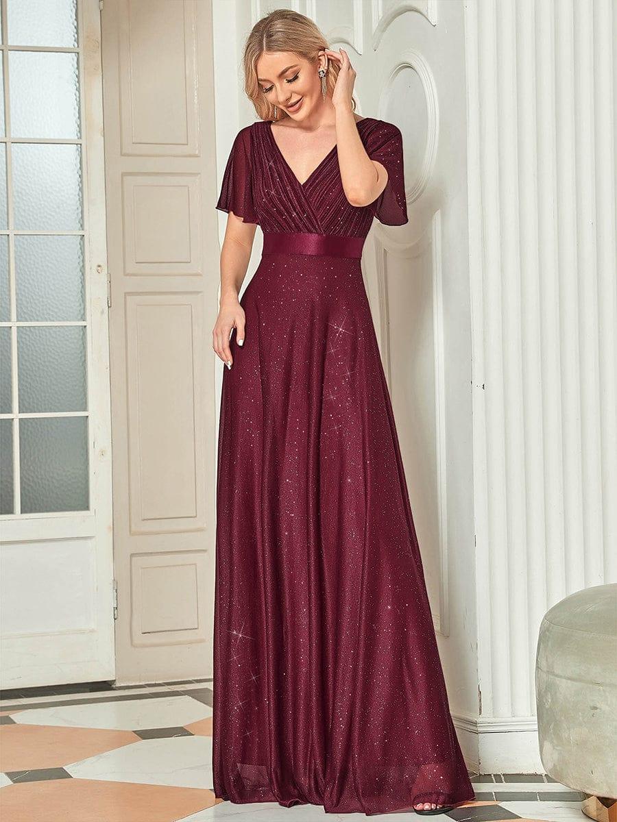 Elegant A-Line V-Neck Bell Sleeves Long Wedding Guest Dress
