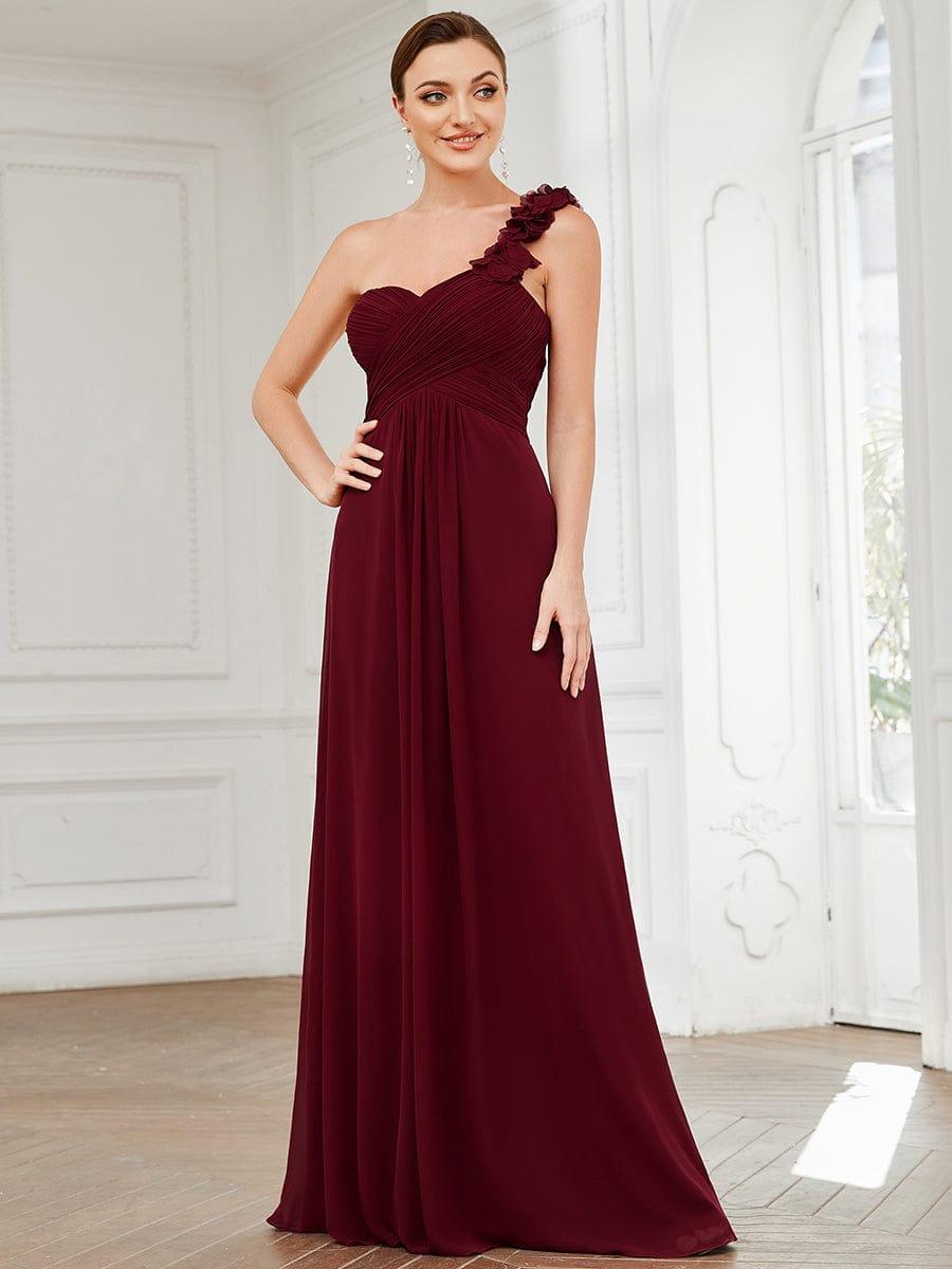 Ruffled One Shoulder Sleeveless A-Line Long Bridesmaid Dress