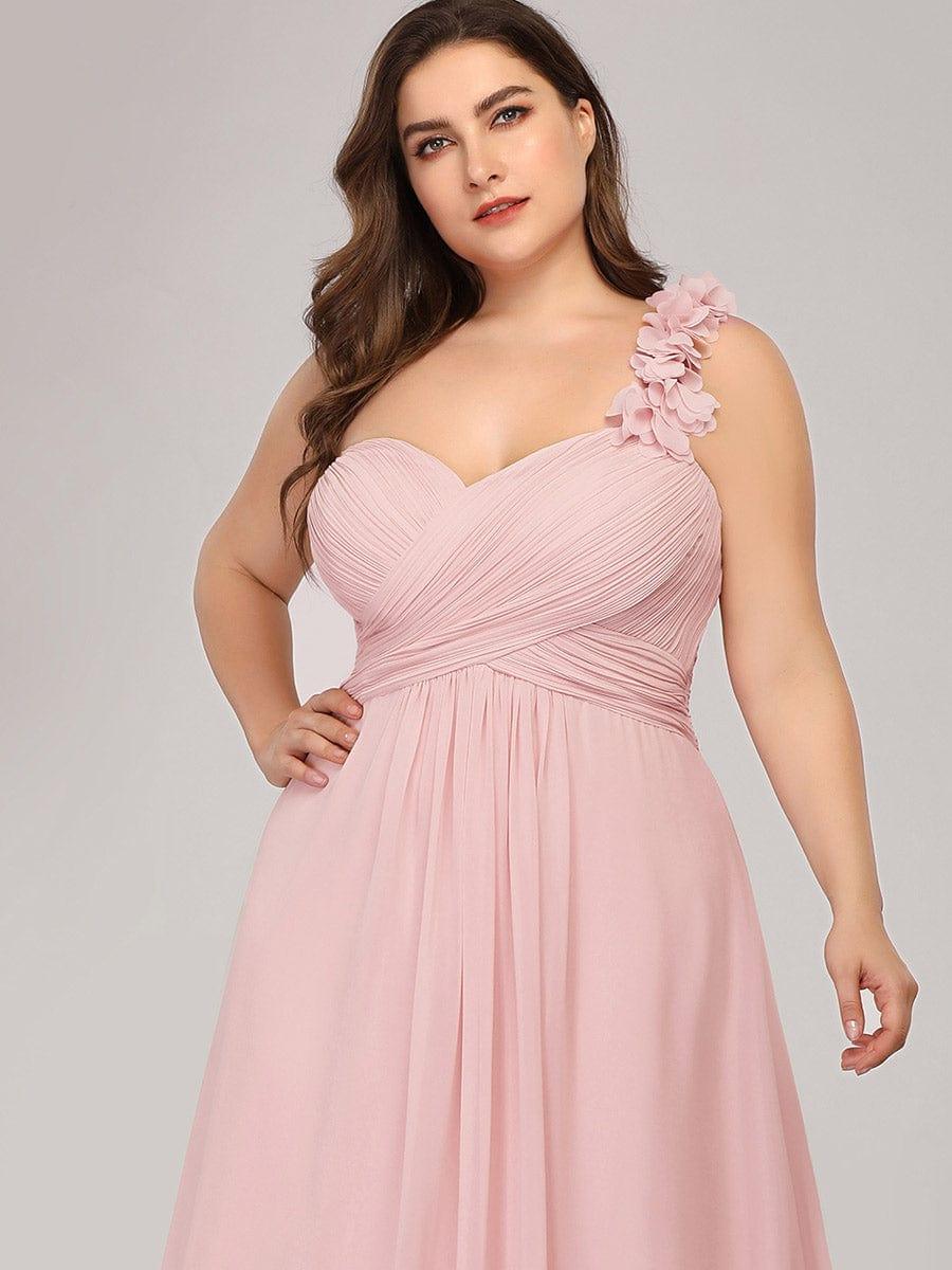 Ruffled One Shoulder Sleeveless A-Line Long Bridesmaid Dress