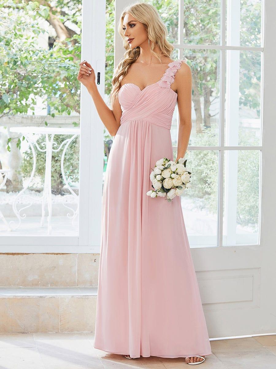 Ruffled One Shoulder Sleeveless A-Line Long Bridesmaid Dress