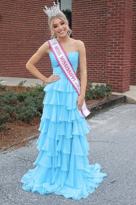 A-Line Empire Sleeveless Tiered Party Prom Dress With Slit