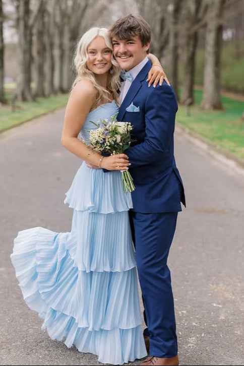 Strapless Hunter Green Chiffon A-line Ruffle Long Prom Dress