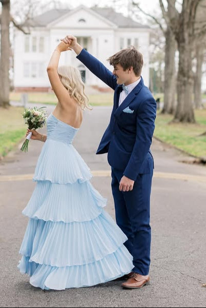 Strapless Hunter Green Chiffon A-line Ruffle Long Prom Dress