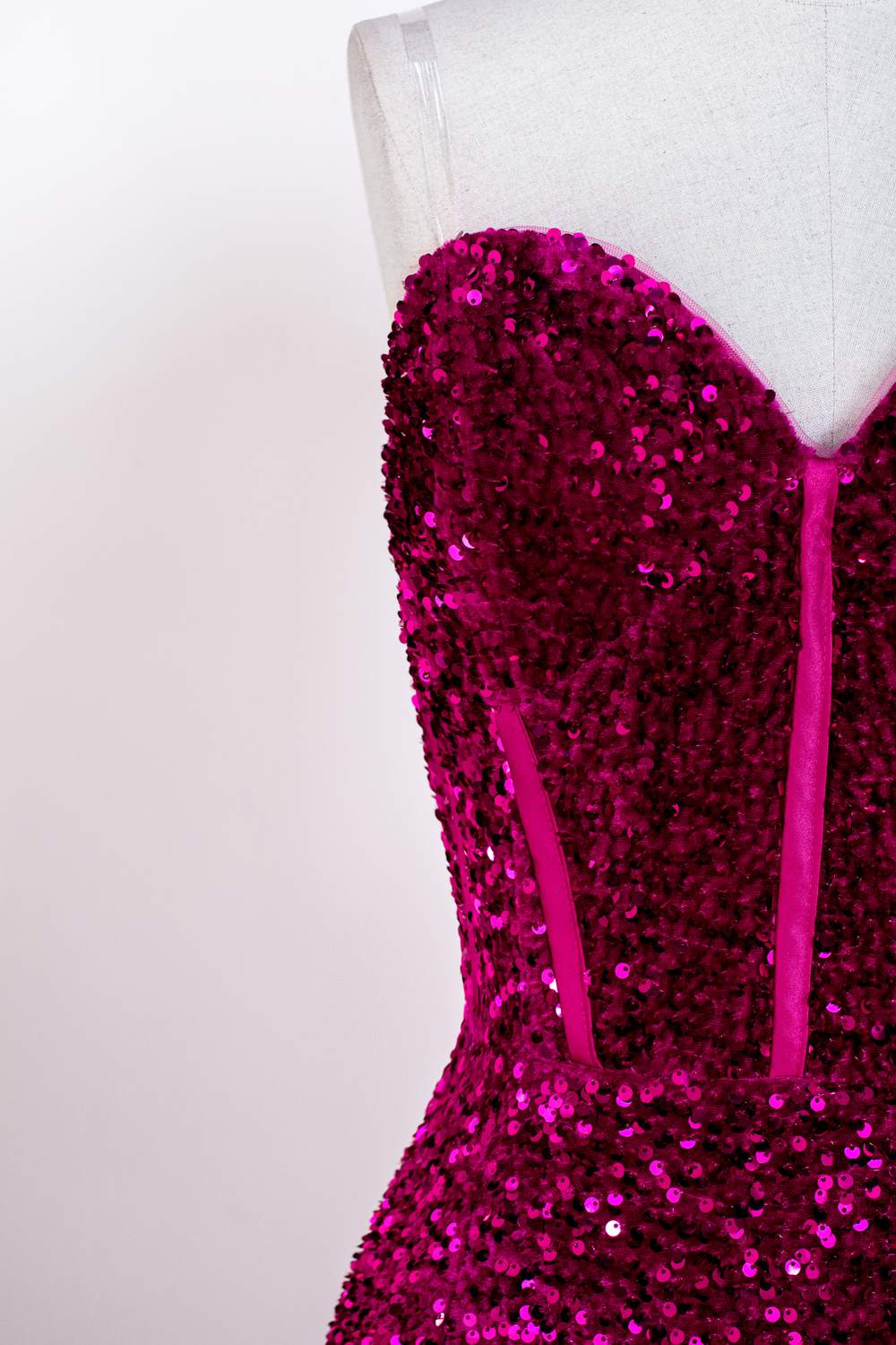 Strapless Sequins Fuchsia Mermaid Long Prom Dress