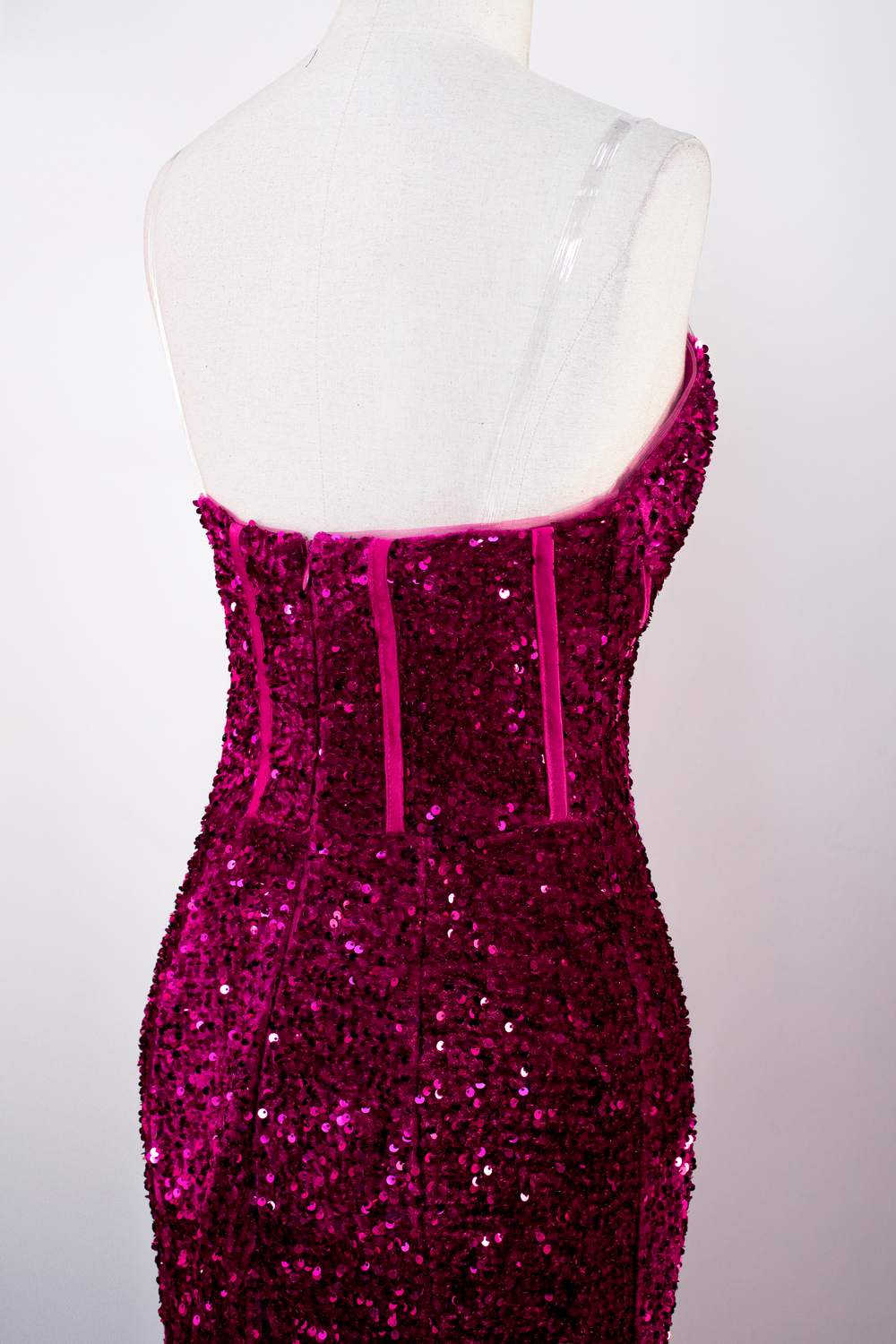 Strapless Sequins Fuchsia Mermaid Long Prom Dress