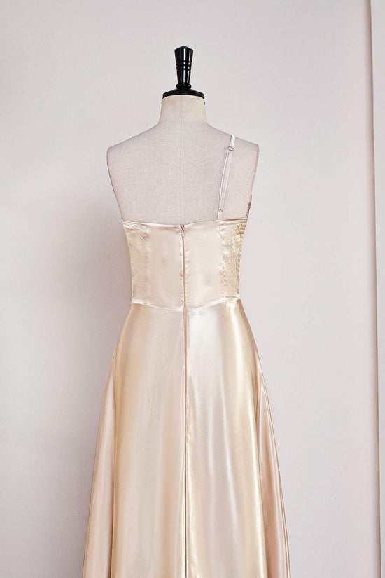 One Shoulder Champagne Satin A-line  Bridesmaid Dress