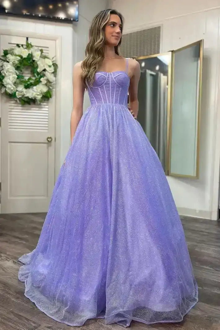 Glitter Tulle A-Line Empire Sweetheart Sleeveless Beaded Long Prom Dress