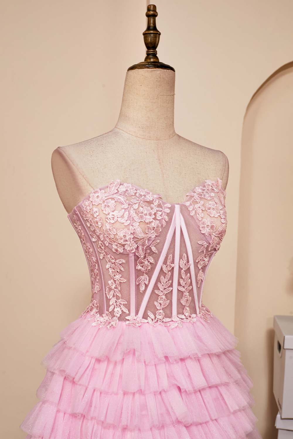 Pink Strapless Appliques A-Line Layers Homecoming Dress