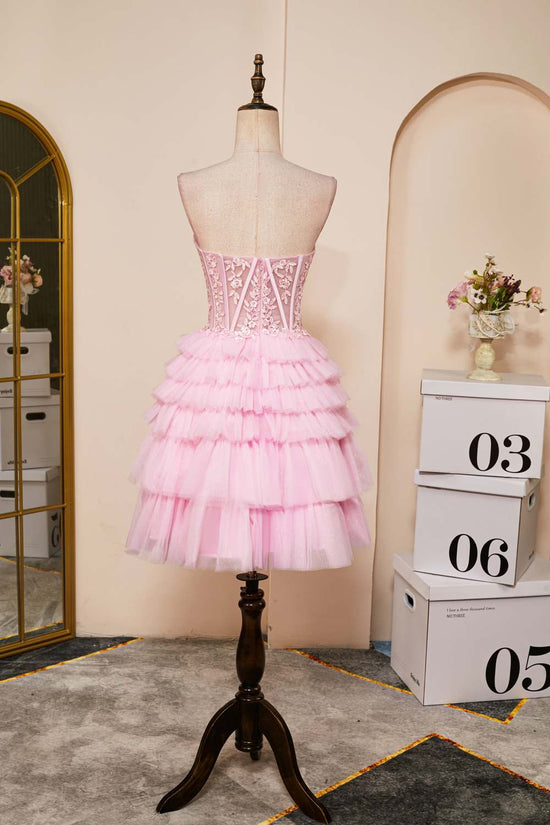 Pink Strapless Appliques A-Line Layers Homecoming Dress