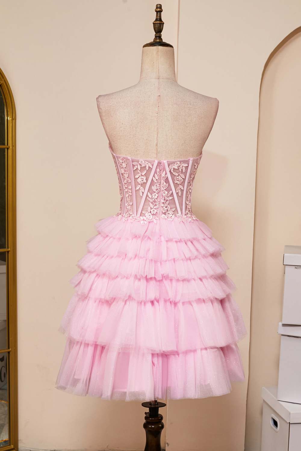 Pink Strapless Appliques A-Line Layers Homecoming Dress