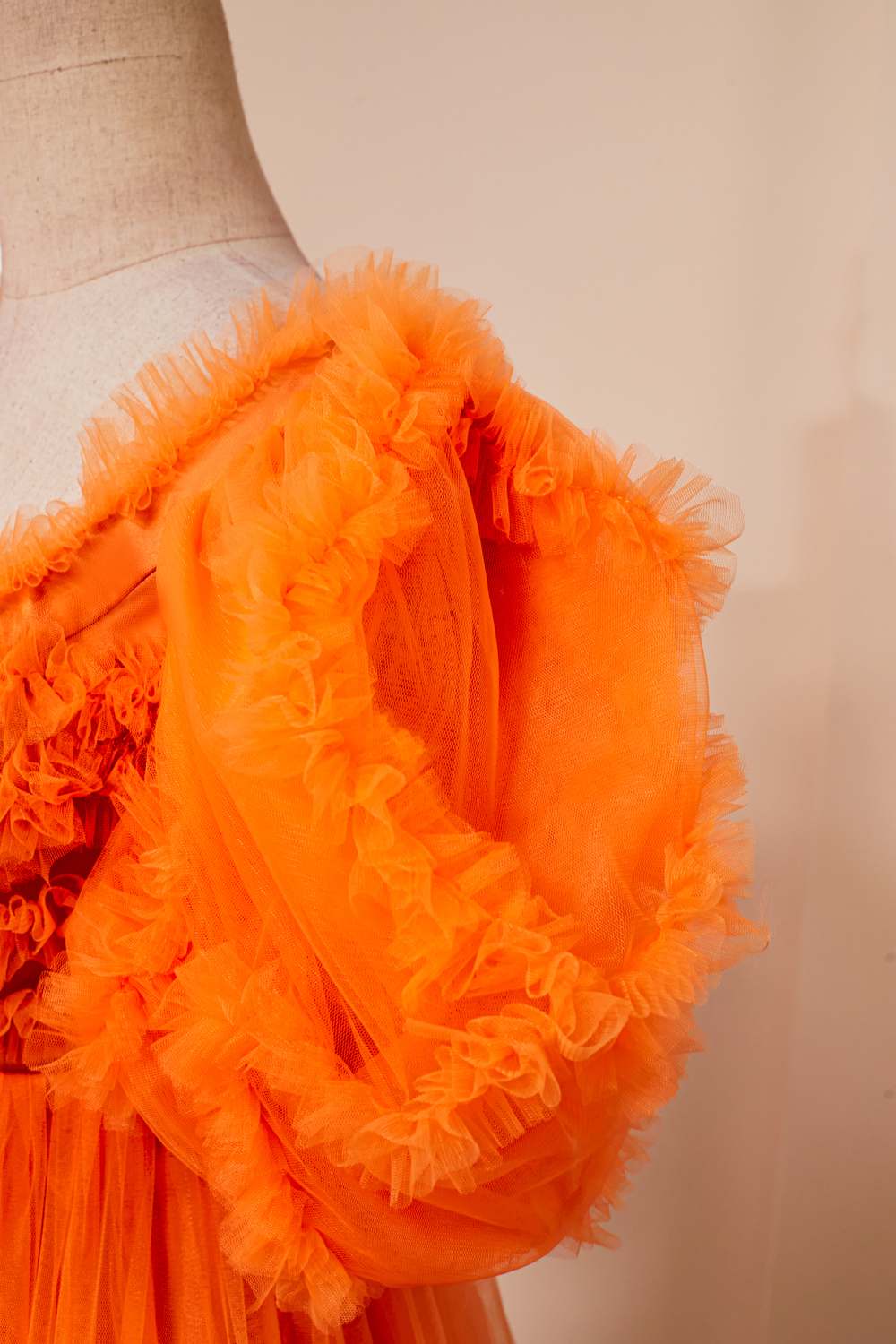 V-Neck Orange Puff Sleeves Ruffled A-line Homecoming Dress