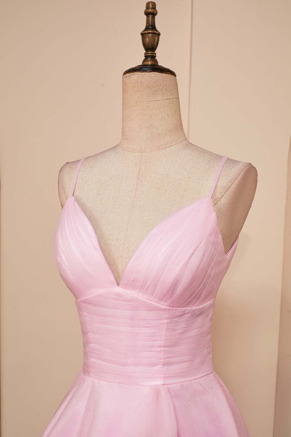 V-Neck Pink  A-line Tulle Ruffle Homecoming Dress