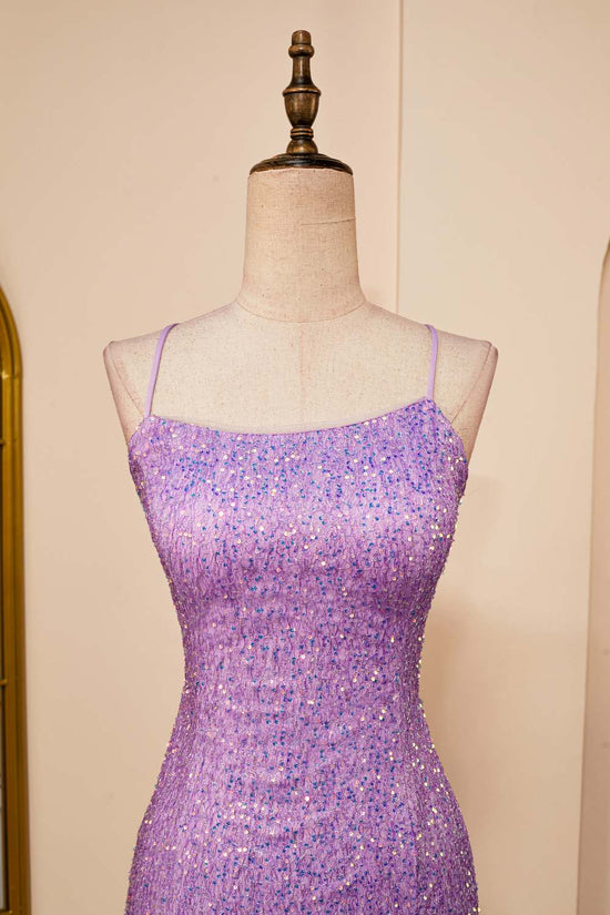 Straps Lavender Sequins Sheath Criss Cross Back Homecoming Dress