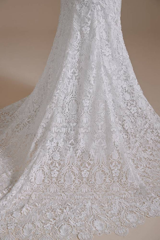 White Strapless Lace Mermaid Wedding Dress with Detachable Sleeves