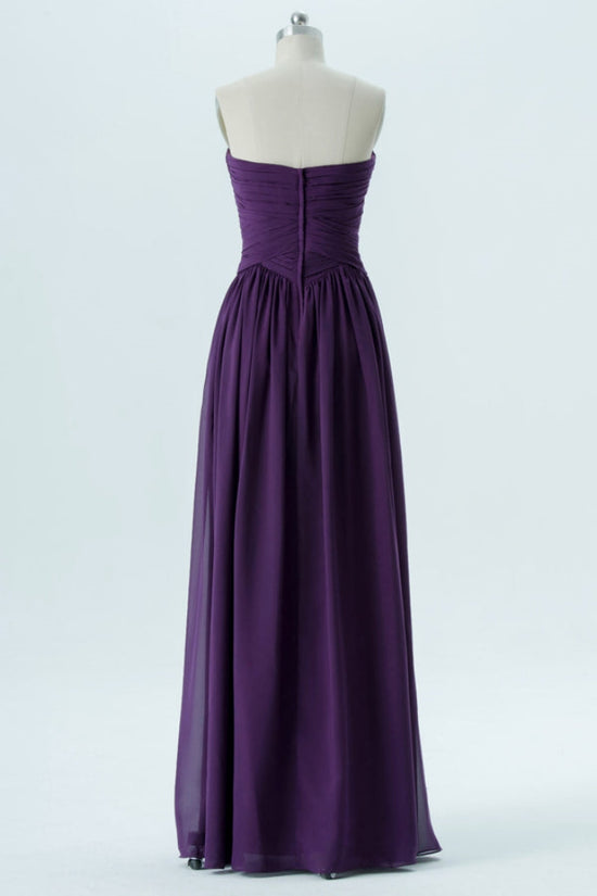 Purple Strapless Pleated Chiffon Bridesmaid Dress