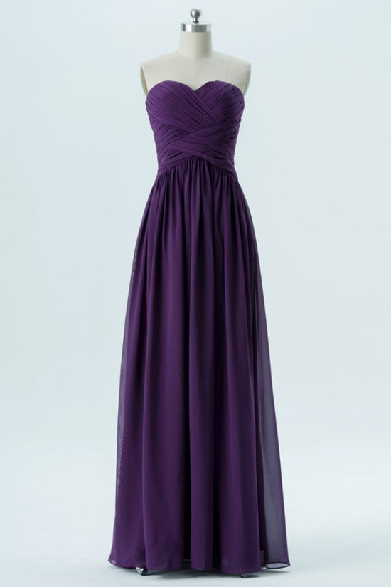 Purple Strapless Pleated Chiffon Bridesmaid Dress