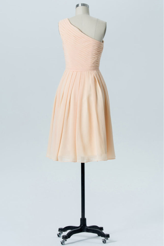 Peach One Shoulder Short Bridesmaid Dress