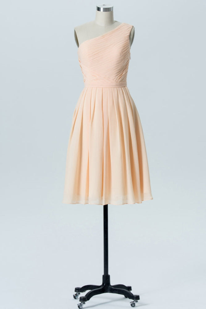 Peach One Shoulder Short Bridesmaid Dress – Movousdress