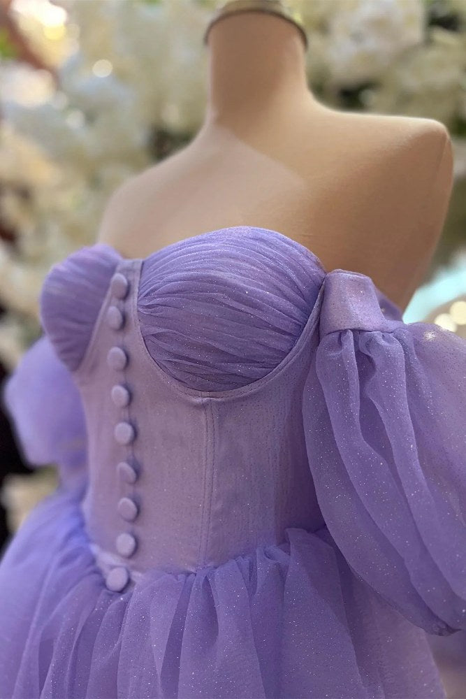 Off the Shoulder Lavender A-line Ruffle Homecoming Dress