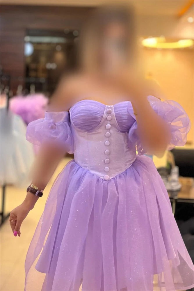 Off the Shoulder Lavender A-line Ruffle Homecoming Dress