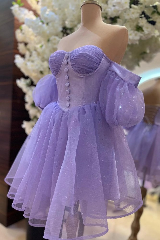 Off the Shoulder Lavender A-line Ruffle Homecoming Dress