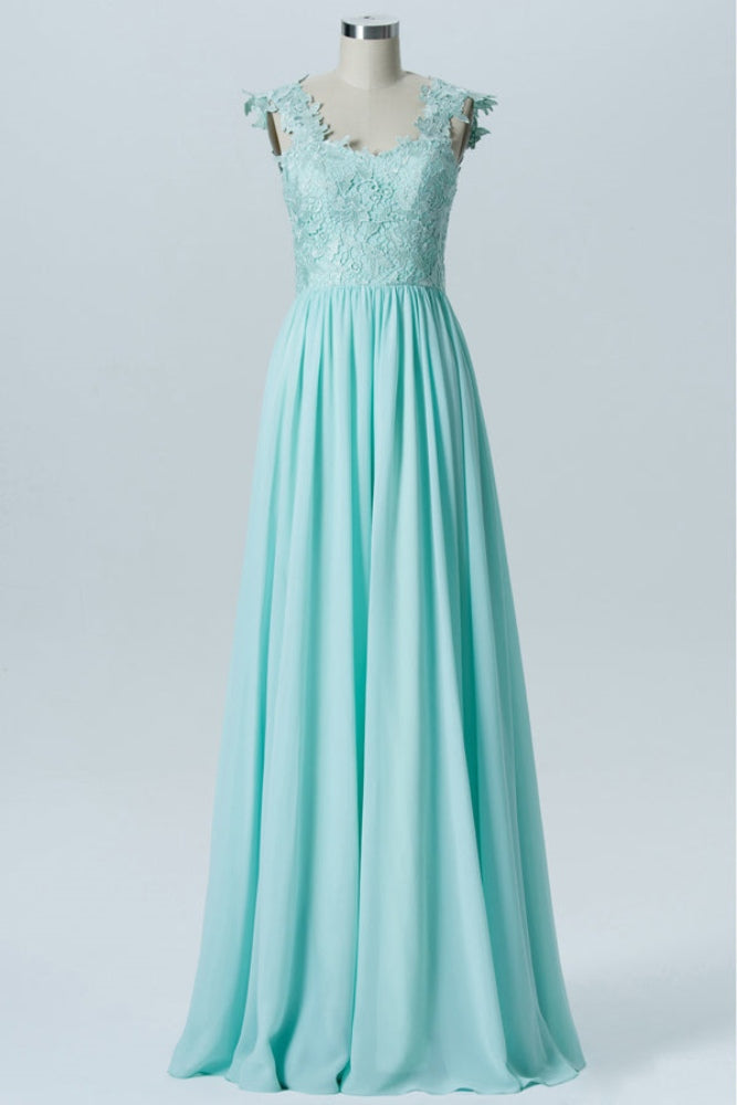 Mint Green Applique Chiffon Bridesmaid Dress