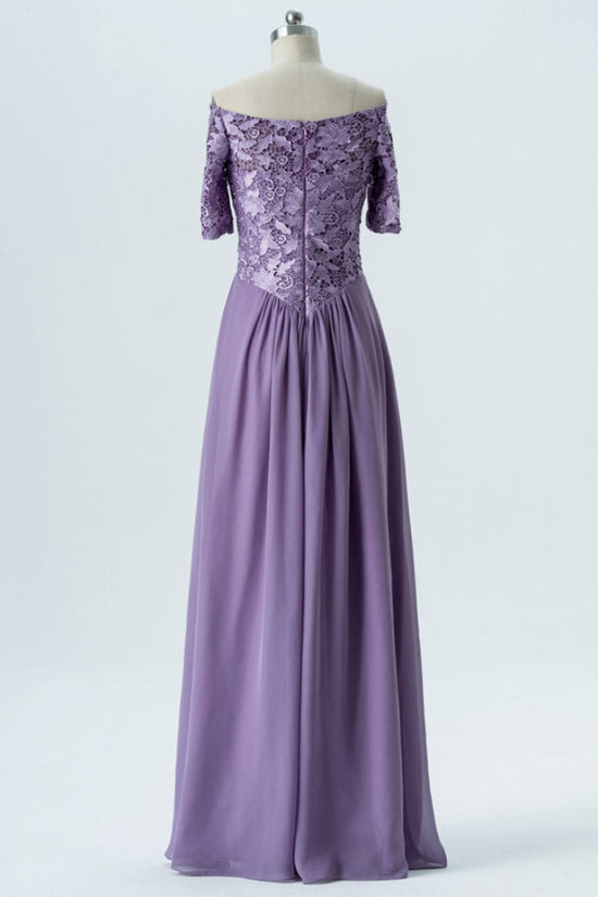 Dusty Purple Off the Shoulder Lace Bridesmaid Dress Movousdress Dusty Purple Off the Shoulder Lace Bridesmaid Dress Movousdress