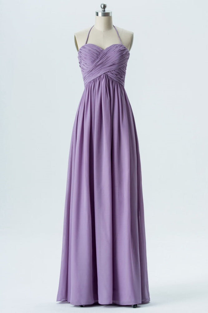 Dusty Purple Halter A-Line Bridesmaid Dress