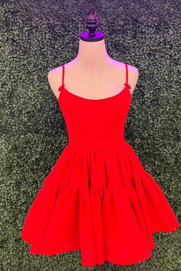 A-line Red Ruffled Criss Cross Back Homecoming Dress