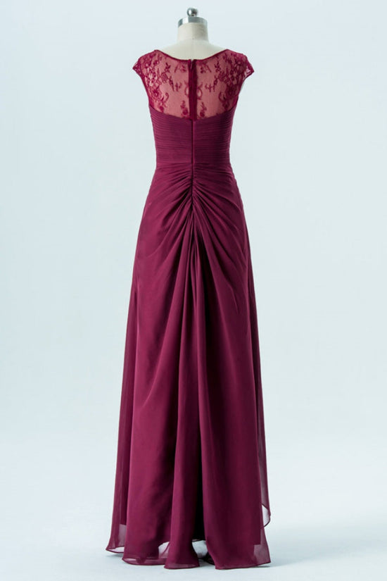 Mulberry Cap Sleeves V-Neck Pleated Bridesmaid Dress