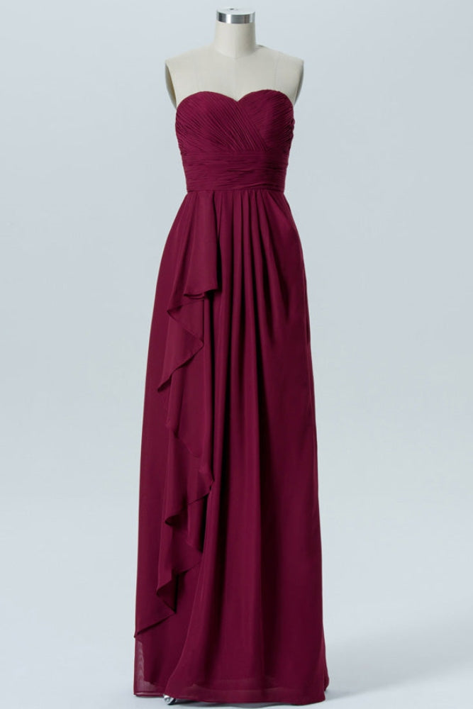 Mulberry Strapless Ruffle Long Bridesmaid Dress