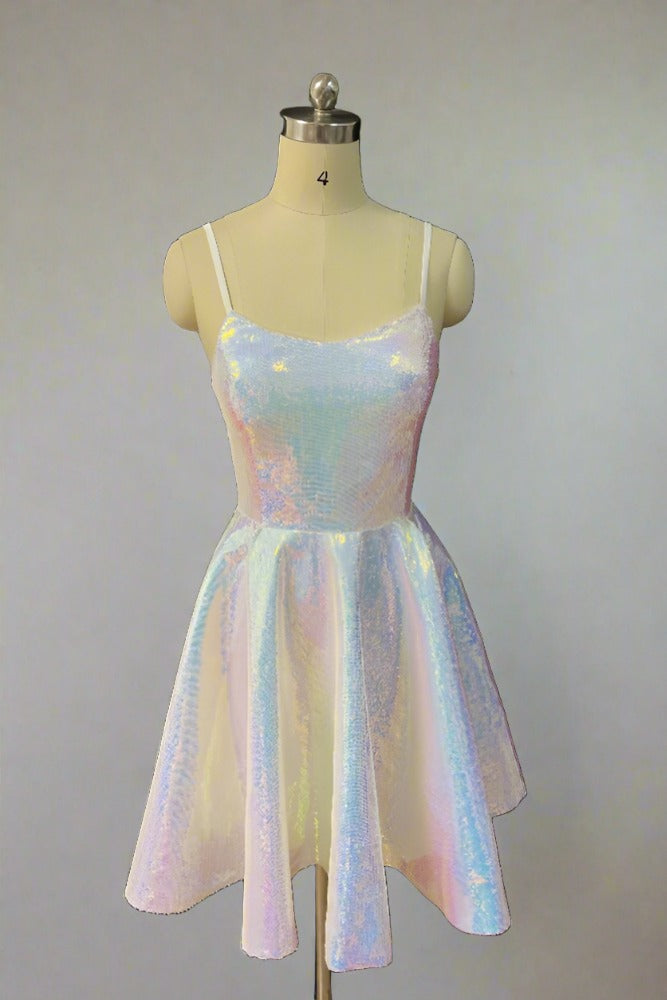 Iridescent Pink Straps A-Line Short Homecoming Dress