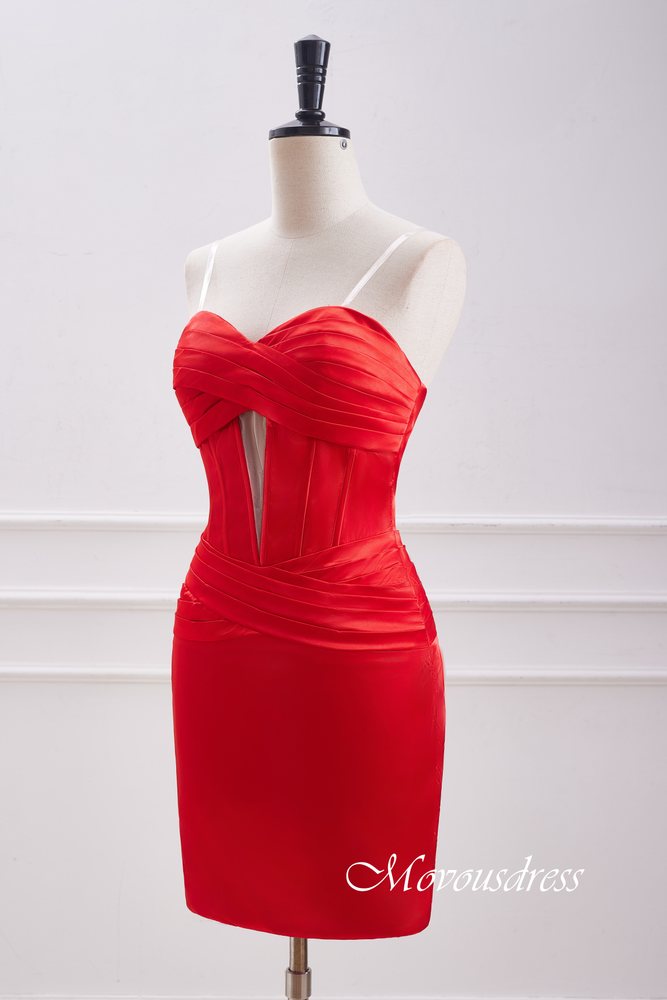 Strapless Red Satin Keyhole Tight Homecoming Dress