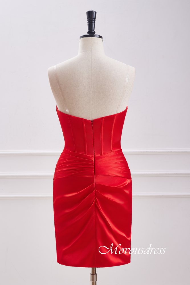 Strapless Red Satin Keyhole Tight Homecoming Dress