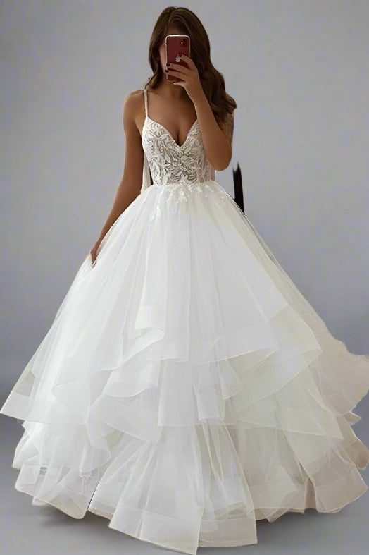 Spaghetti Straps Ivory Multi-Layer Tulle Bridal Dress