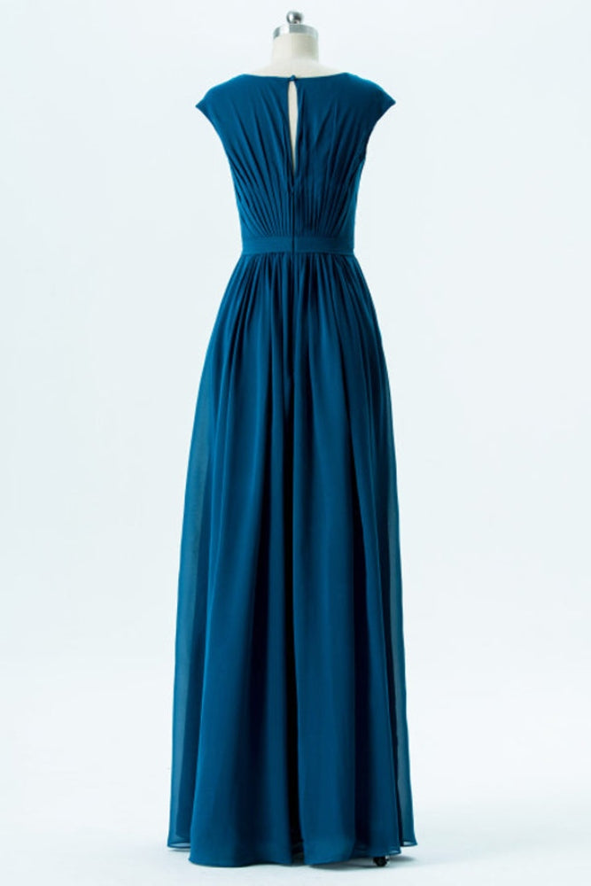 Teal Crew Neck A-Line Chiffon Bridesmaid Dress