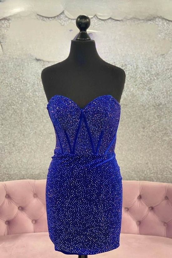 Royal Blue Strapless Beaded Bodycon Homecoming Dress