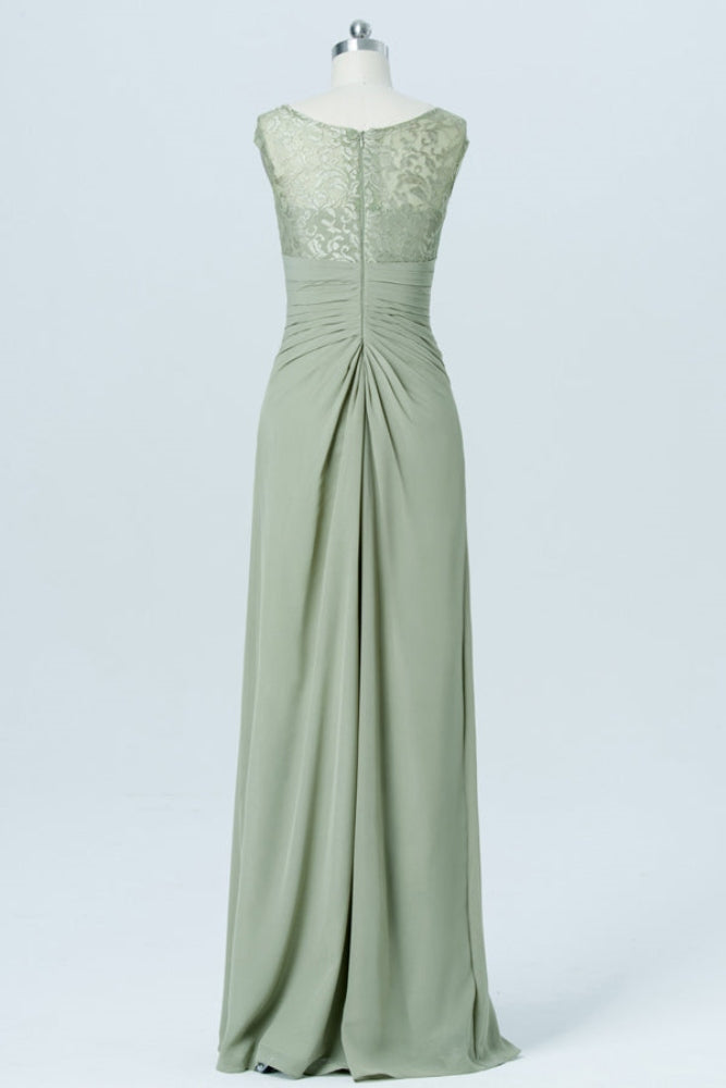 Sage Green Lace Ruffle Long Bridesmaid Dress