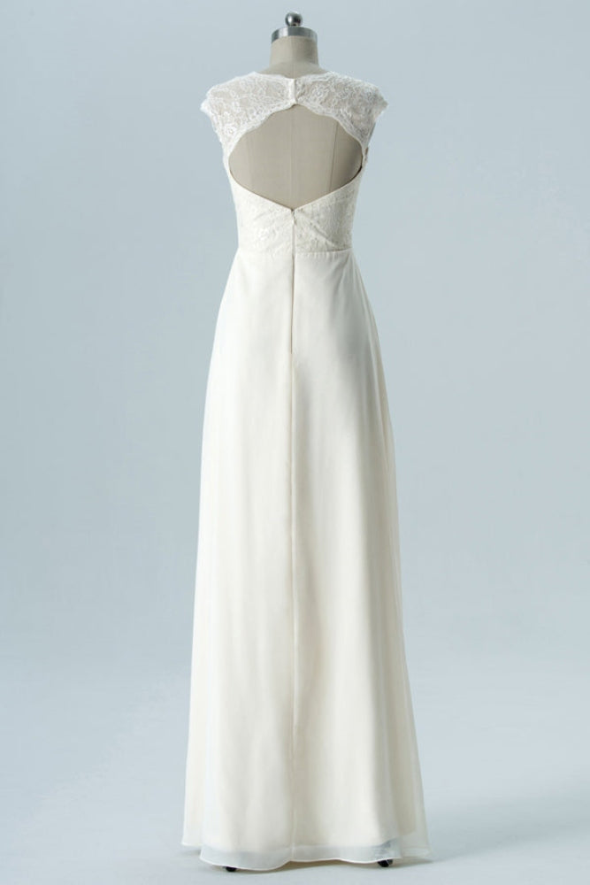 Lvory V-Neck Lace Bridesmaid Dress with Open Back Movousdress Lvory V-Neck Lace Bridesmaid Dress with Open Back Movousdress