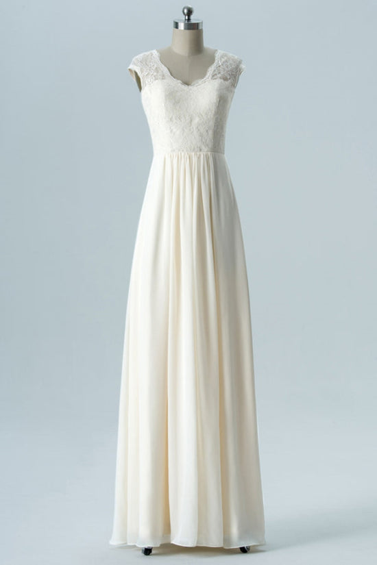Lvory V-Neck Lace Bridesmaid Dress with Open Back Movousdress Lvory V-Neck Lace Bridesmaid Dress with Open Back Movousdress