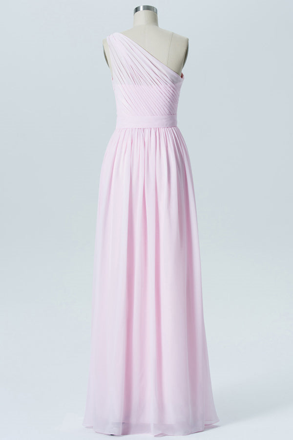 Pink One Shoulder A-Line Chiffon Bridesmaid Dress