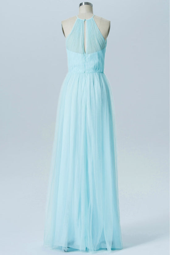 Light Blue Halter Tulle A-Line Bridesmaid Dress