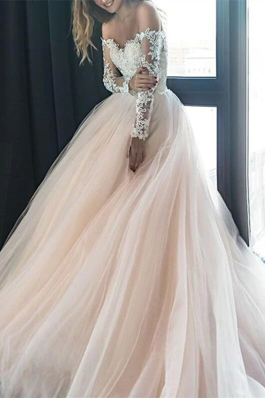 Off the Shoulder Champagne Tulle Ball Gown